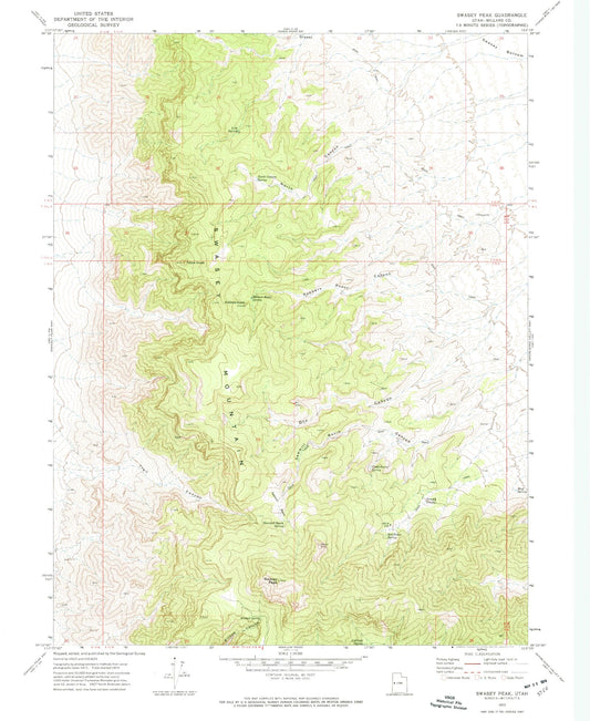 Classic USGS Swasey Peak Utah 7.5'x7.5' Topo Map Image