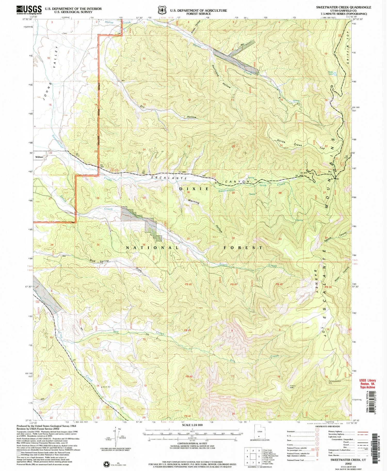 Classic USGS Sweetwater Creek Utah 7.5'x7.5' Topo Map Image