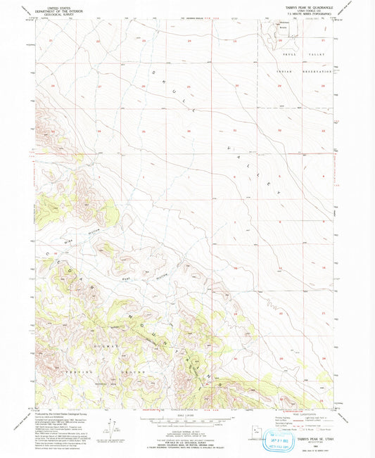 Classic USGS Tabbys Peak SE Utah 7.5'x7.5' Topo Map Image