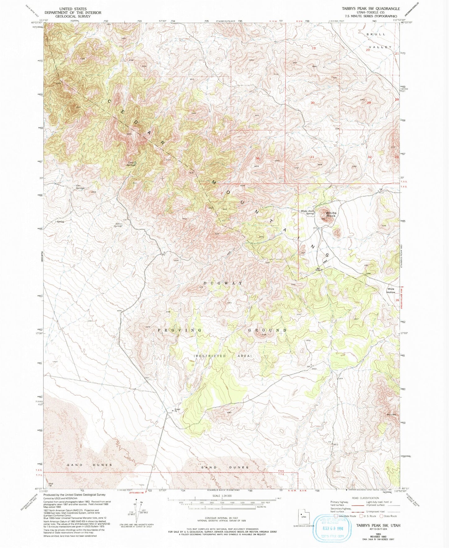 Classic USGS Tabbys Peak SW Utah 7.5'x7.5' Topo Map Image