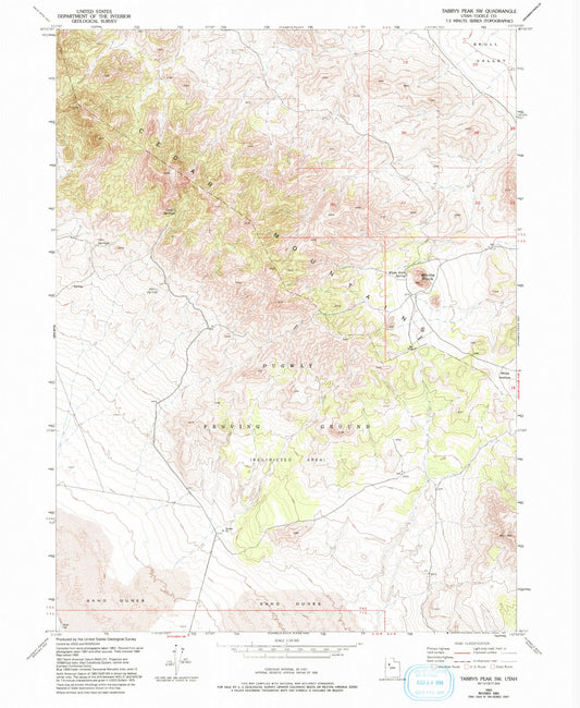 Classic USGS Tabbys Peak SW Utah 7.5'x7.5' Topo Map Image