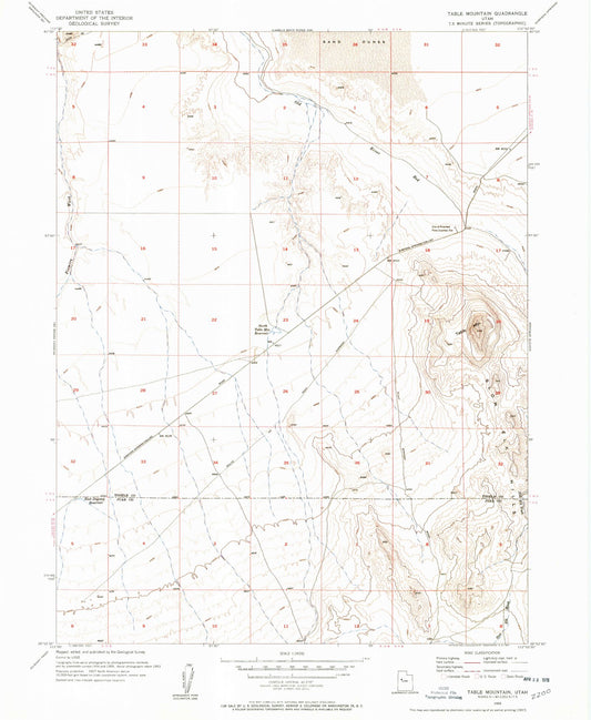 Classic USGS Table Mountain Utah 7.5'x7.5' Topo Map Image