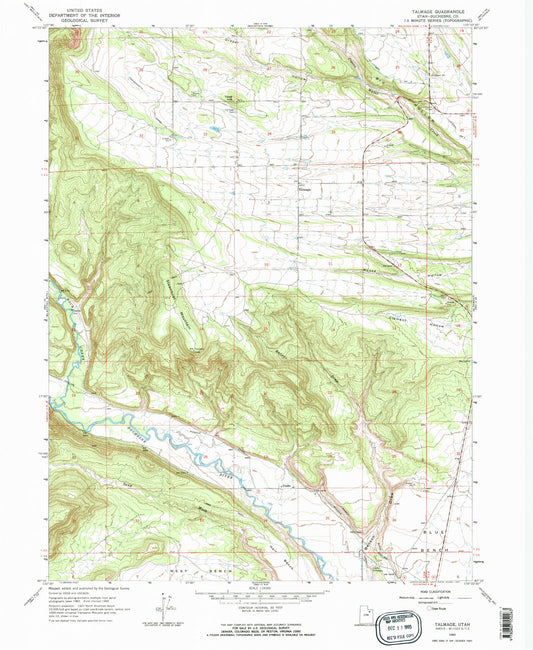 Classic USGS Talmage Utah 7.5'x7.5' Topo Map Image