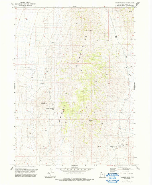 Classic USGS Tangent Peak Utah 7.5'x7.5' Topo Map Image