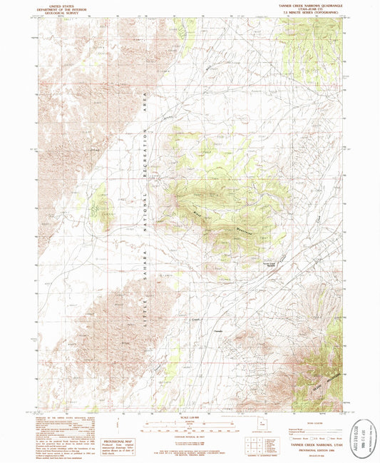 Classic USGS Tanner Creek Narrows Utah 7.5'x7.5' Topo Map Image