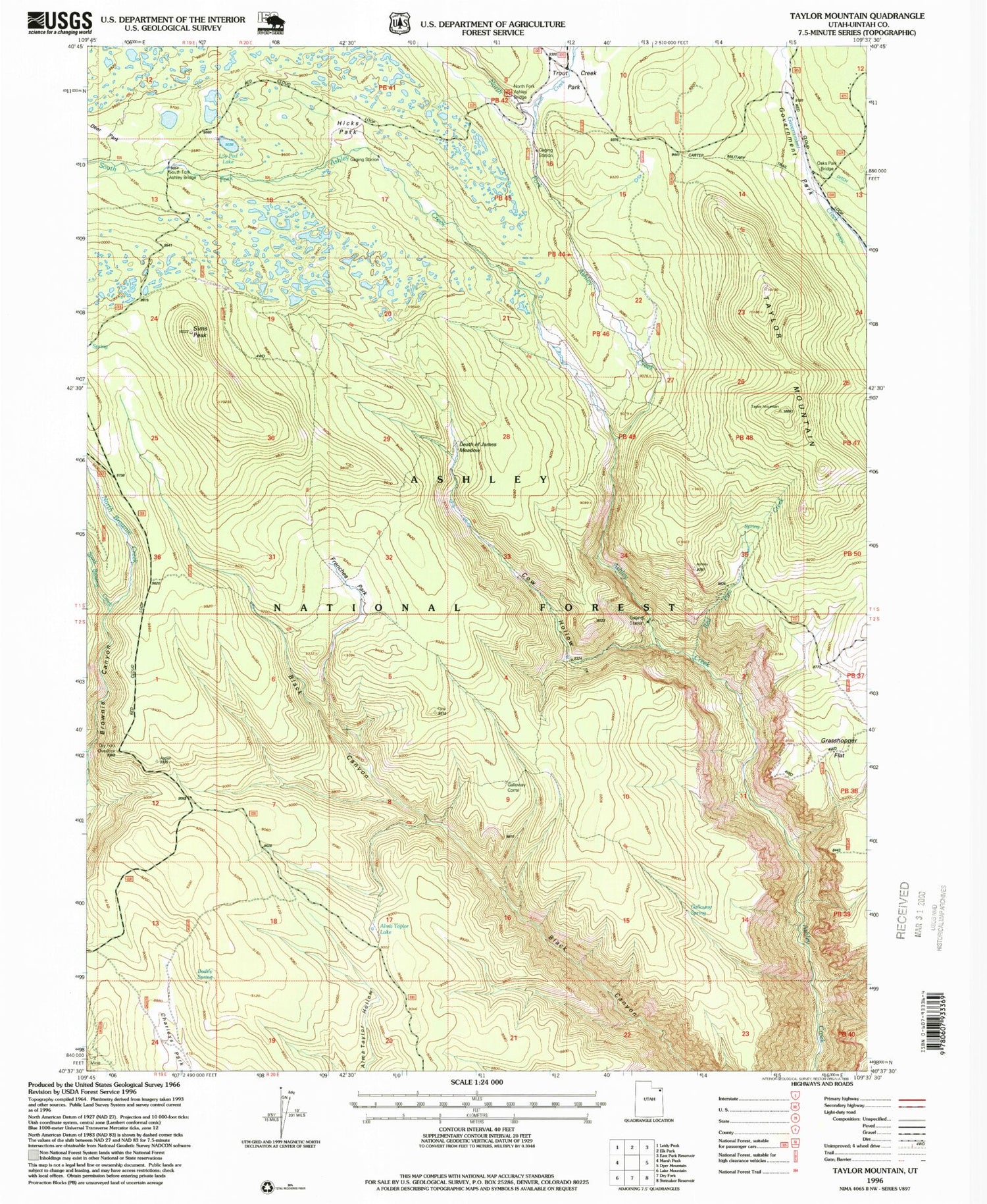 Classic USGS Taylor Mountain Utah 7.5'x7.5' Topo Map Image