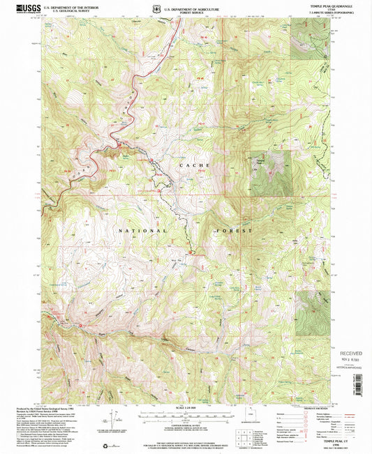 Classic USGS Temple Peak Utah 7.5'x7.5' Topo Map Image