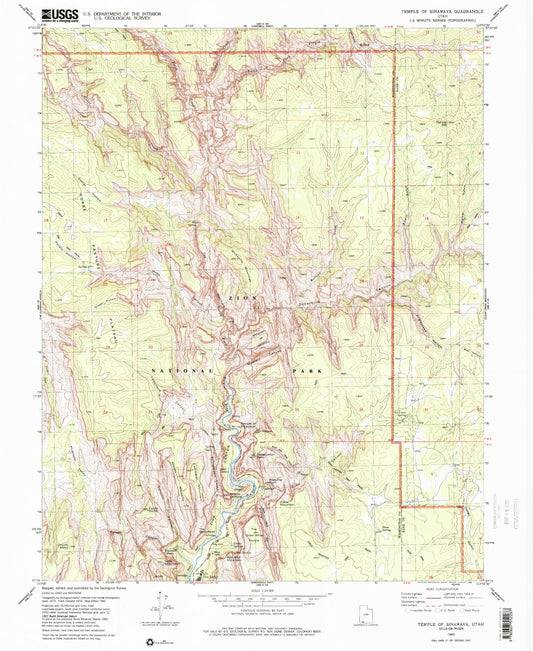 USGS Classic Temple of Sinawava Utah 7.5'x7.5' Topo Map Image