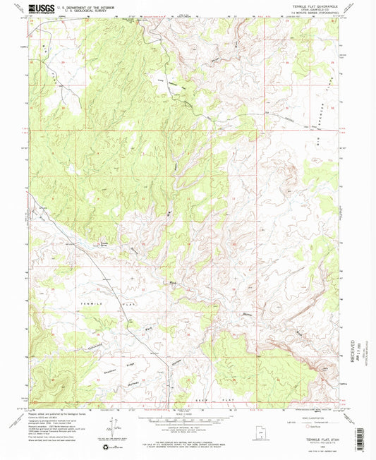 Classic USGS Tenmile Flat Utah 7.5'x7.5' Topo Map Image