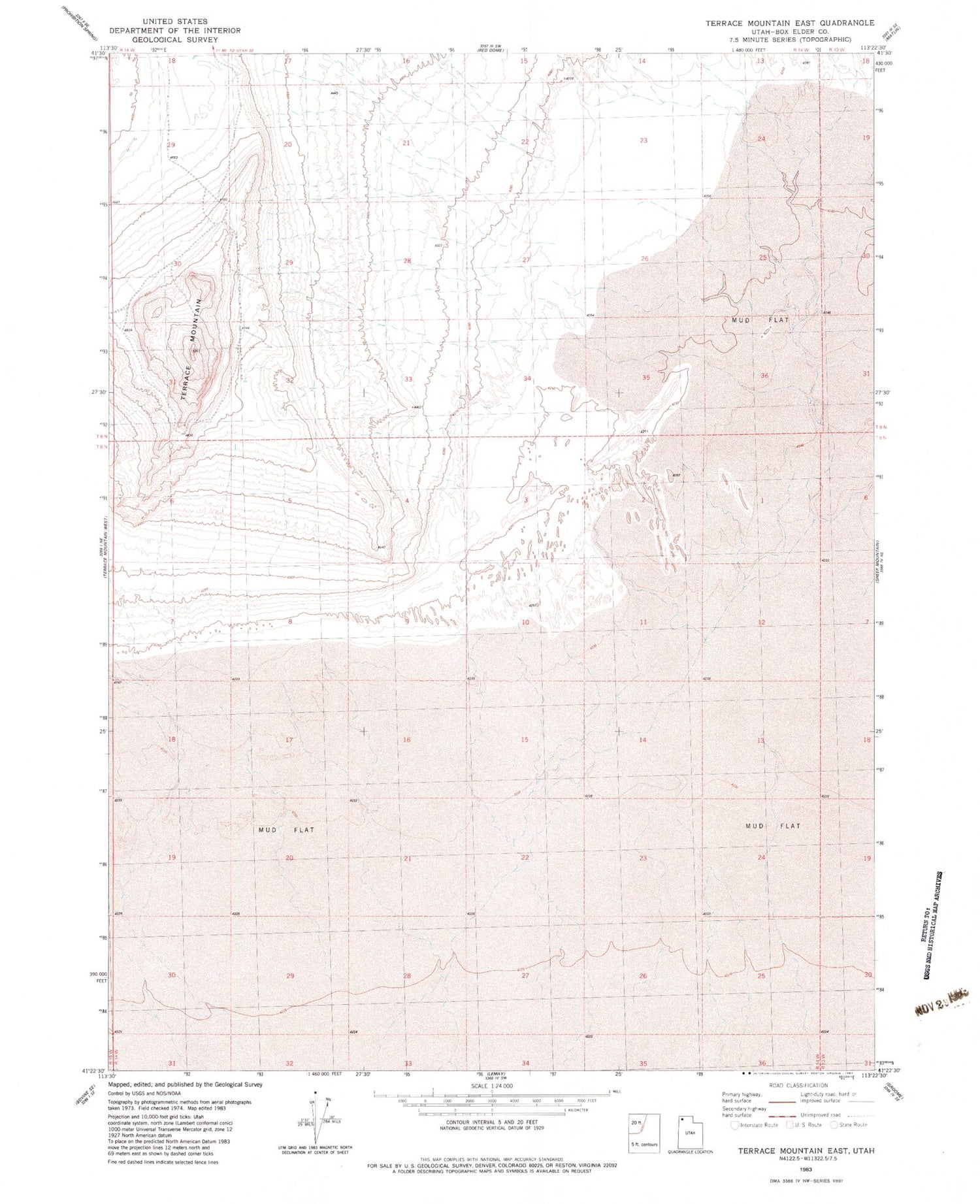Classic USGS Terrace Mountain East Utah 7.5'x7.5' Topo Map Image