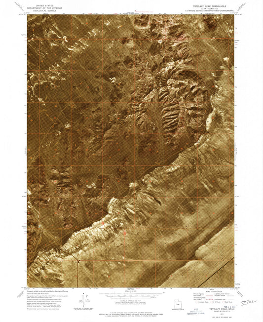 Classic USGS Tetzlaff Peak Utah 7.5'x7.5' Topo Map Image