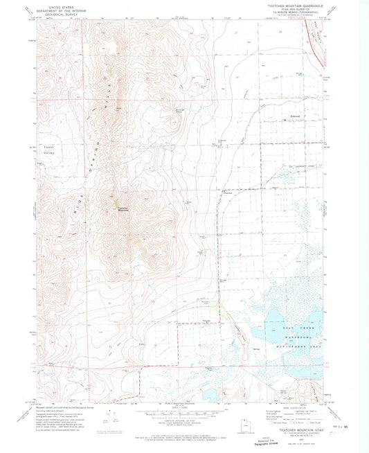 Classic USGS Thatcher Mountain Utah 7.5'x7.5' Topo Map Image