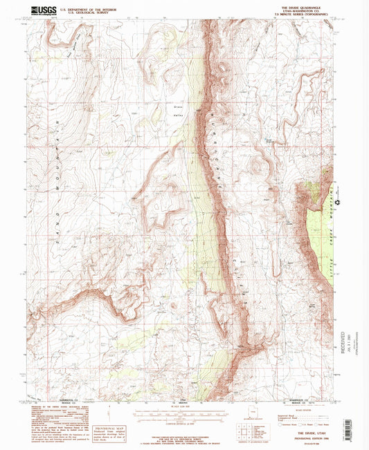 Classic USGS The Divide Utah 7.5'x7.5' Topo Map Image
