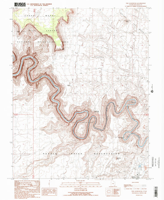 Classic USGS The Goosenecks Utah 7.5'x7.5' Topo Map Image