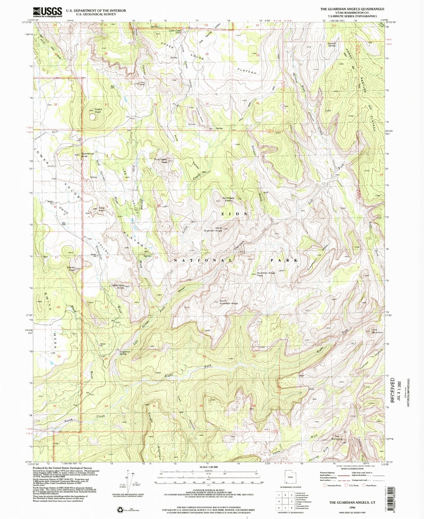 USGS Classic The Guardian Angels Utah 7.5'x7.5' Topo Map Image