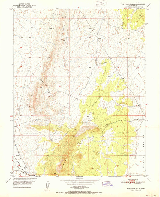 Classic USGS The Three Peaks Utah 7.5'x7.5' Topo Map Image