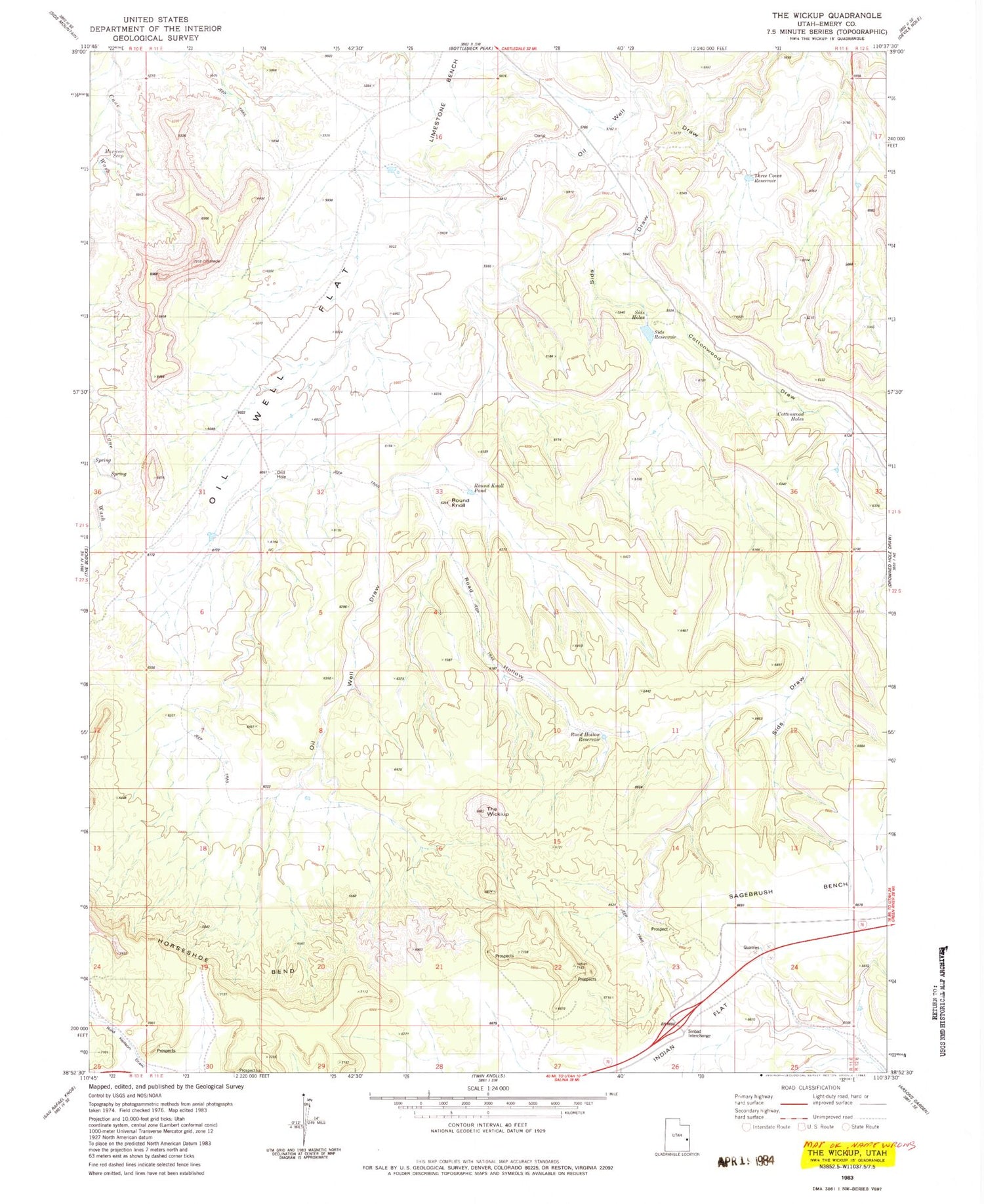 Classic USGS The Wickiup Utah 7.5'x7.5' Topo Map Image