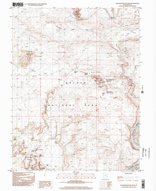 Classic USGS The Windows Section Utah 7.5'x7.5' Topo Map Image