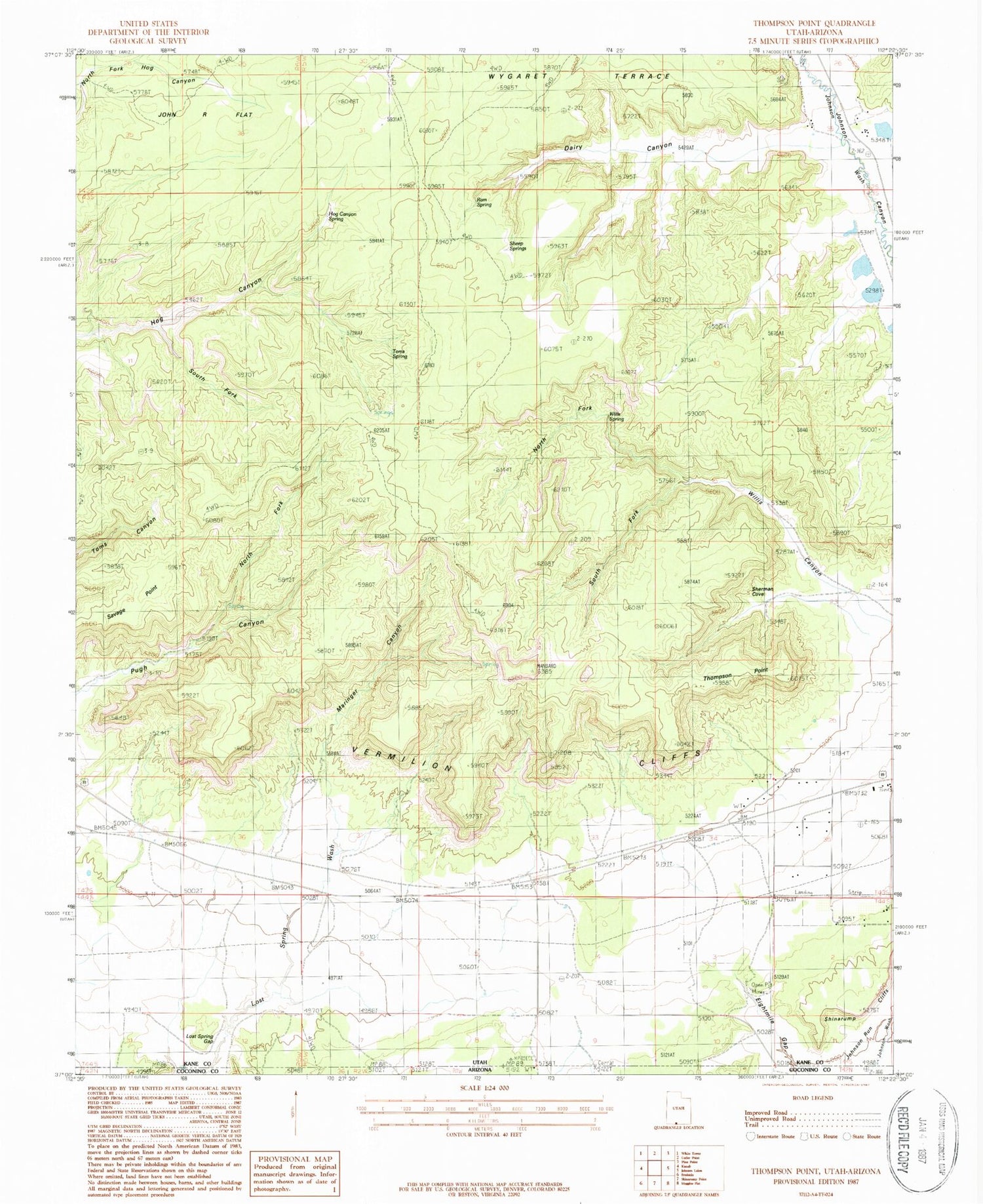 Classic USGS Thompson Point Utah 7.5'x7.5' Topo Map Image