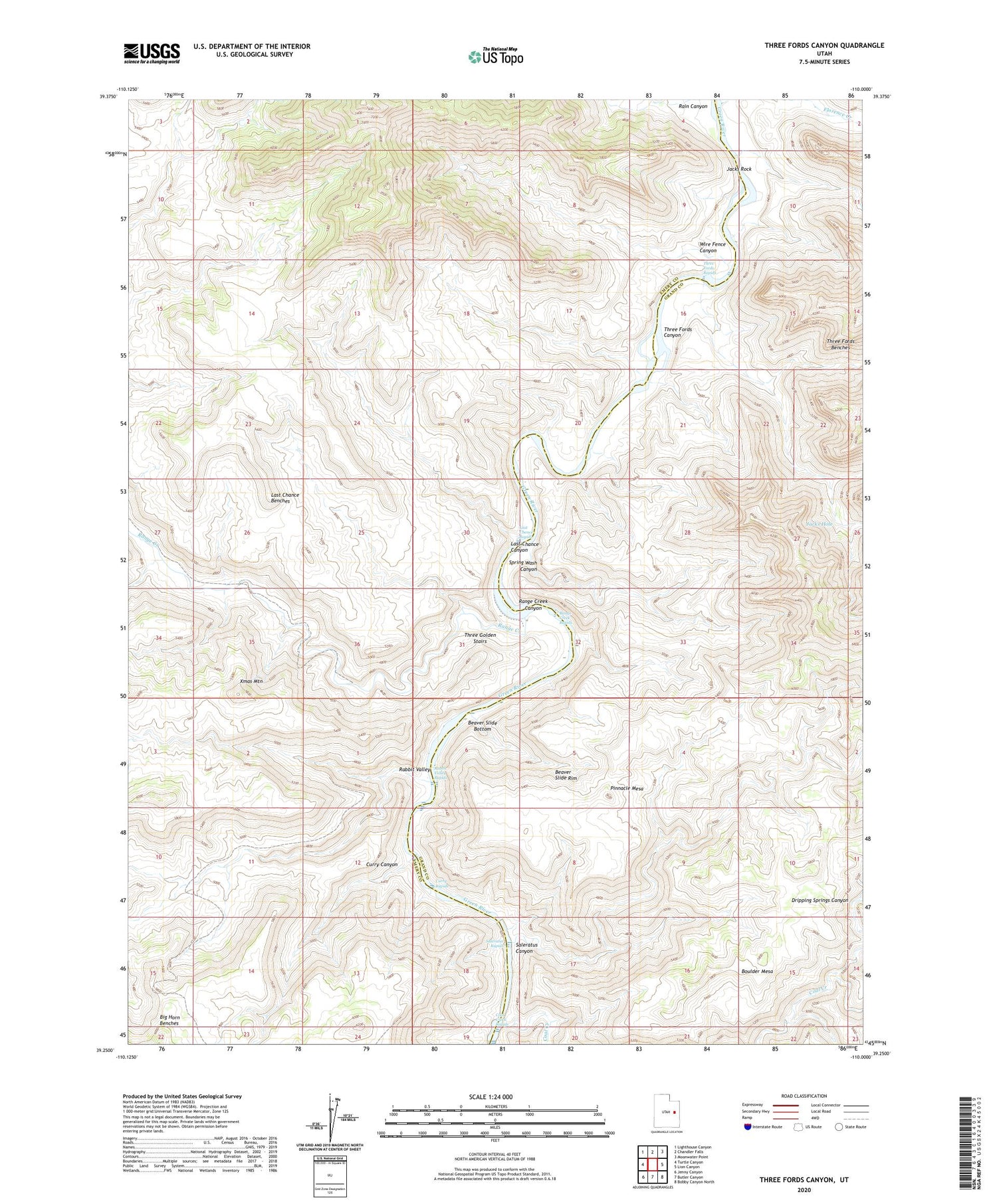 Three Fords Canyon Utah US Topo Map Image
