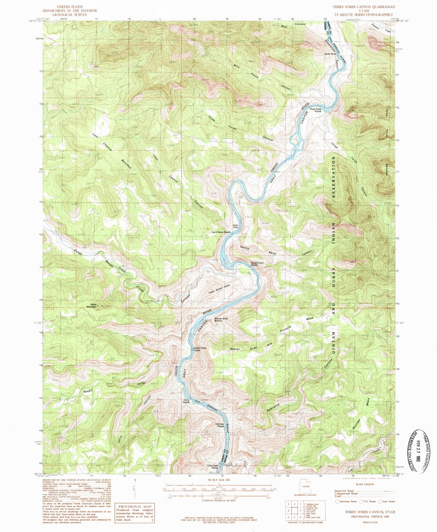 Classic USGS Three Fords Canyon Utah 7.5'x7.5' Topo Map Image
