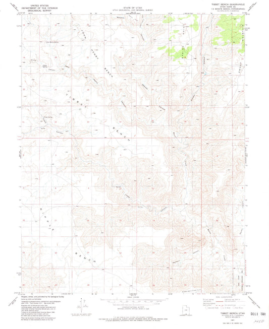 Classic USGS Tibbet Bench Utah 7.5'x7.5' Topo Map Image
