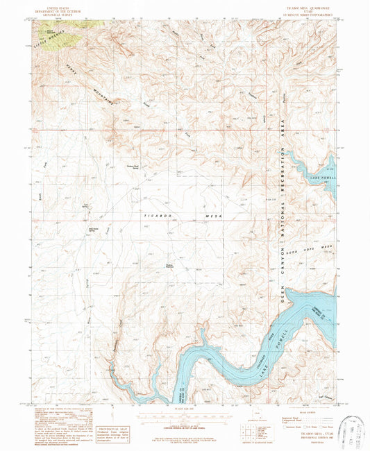 Classic USGS Ticaboo Mesa Utah 7.5'x7.5' Topo Map Image
