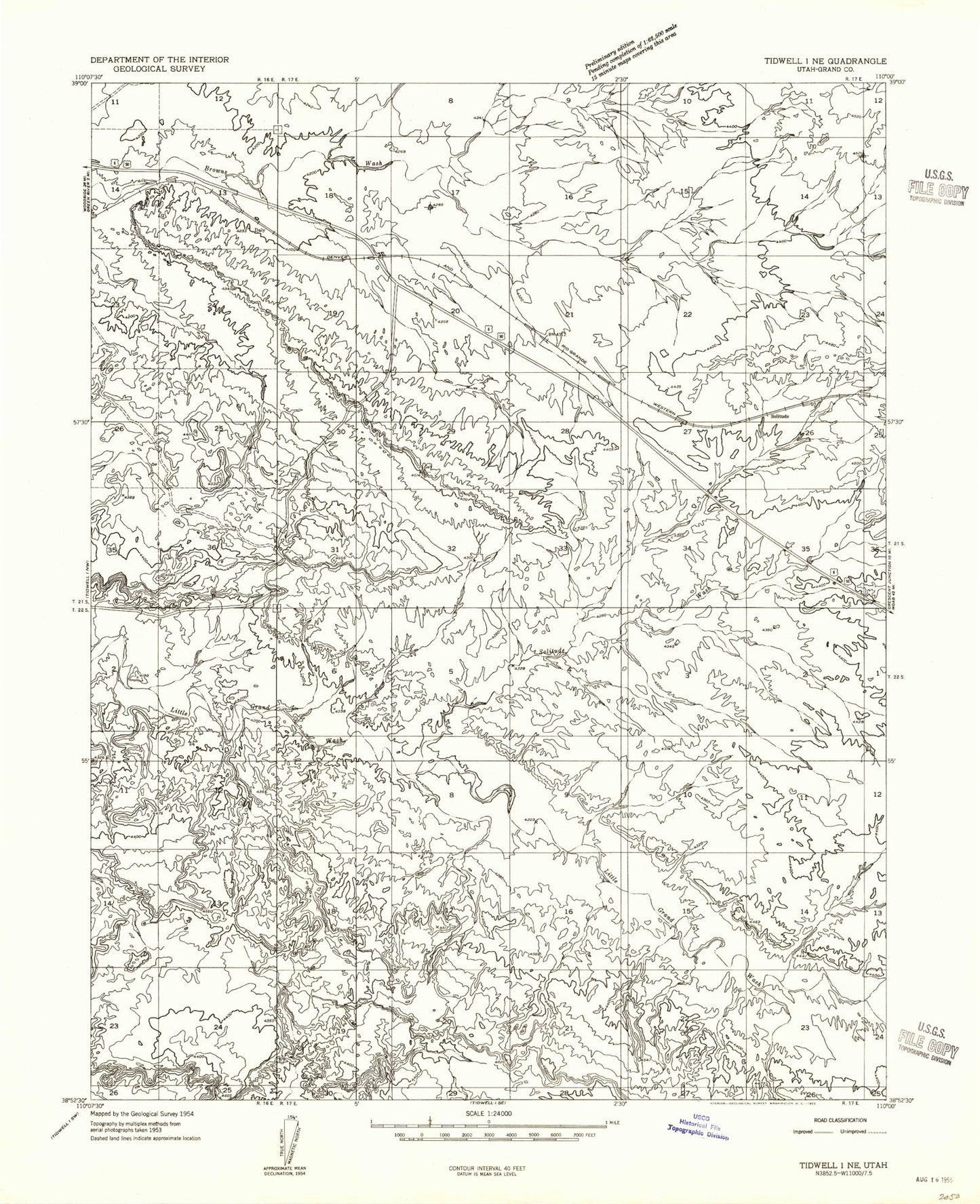 Classic USGS Green River NE Utah 7.5'x7.5' Topo Map Image
