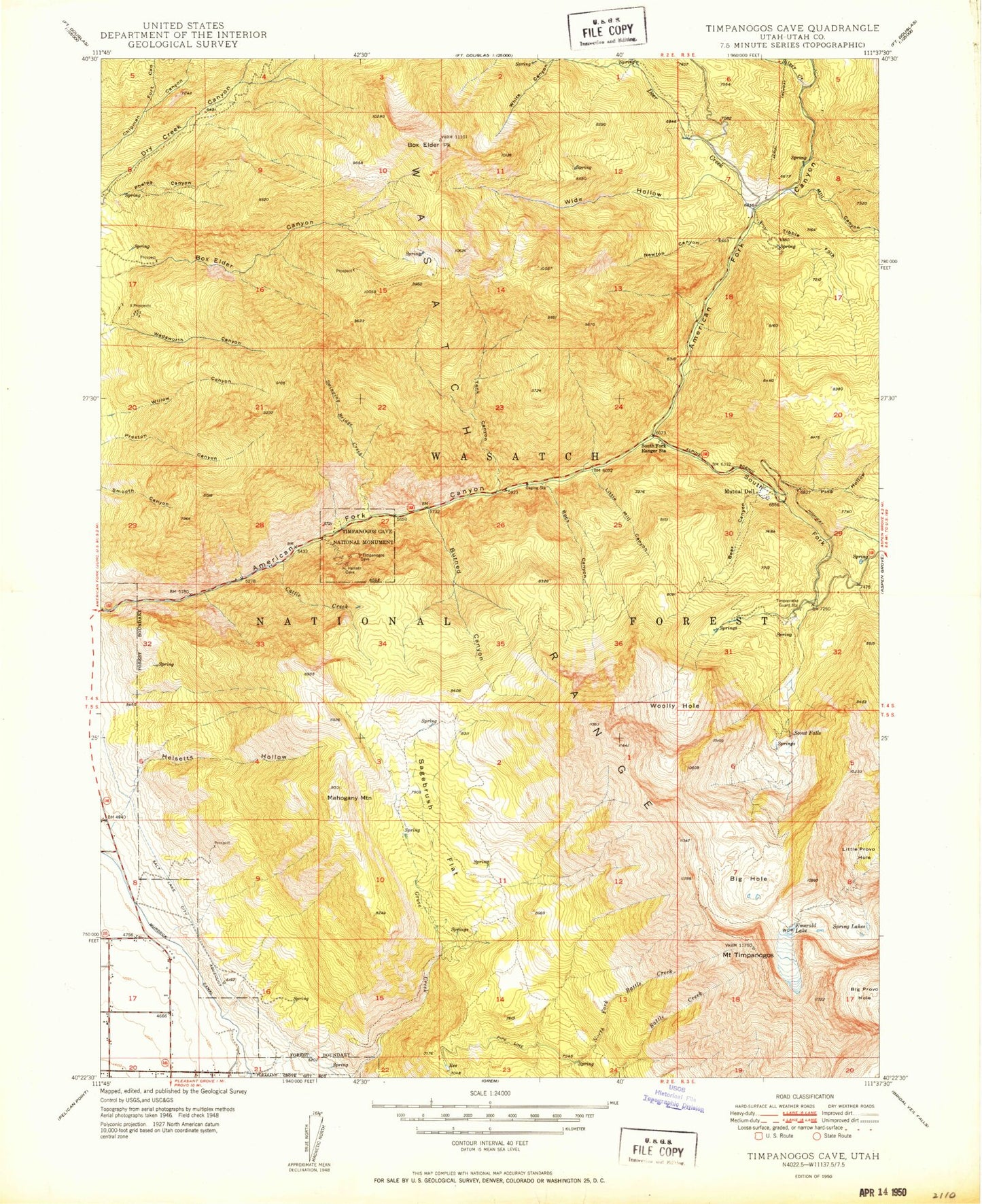 Classic USGS Timpanogos Cave Utah 7.5'x7.5' Topo Map Image