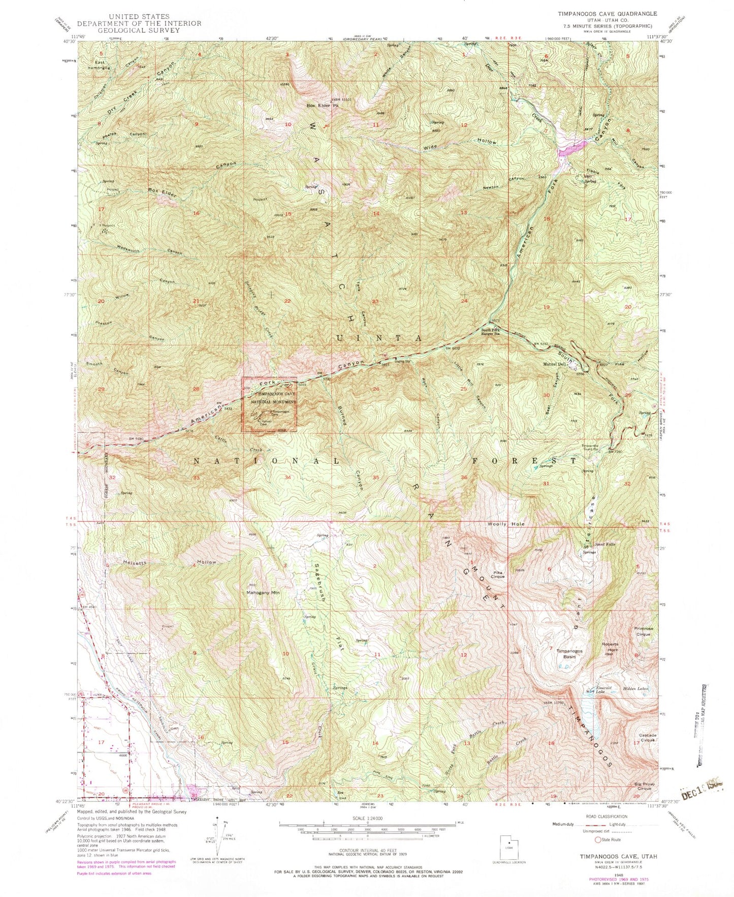 Classic USGS Timpanogos Cave Utah 7.5'x7.5' Topo Map Image
