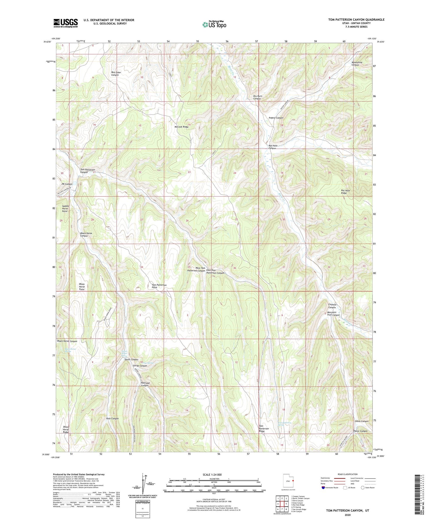 Tom Patterson Canyon Utah US Topo Map Image