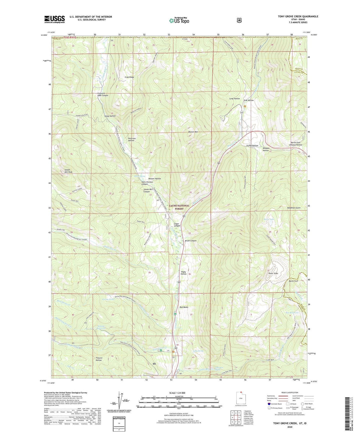 Tony Grove Creek Utah US Topo Map Image
