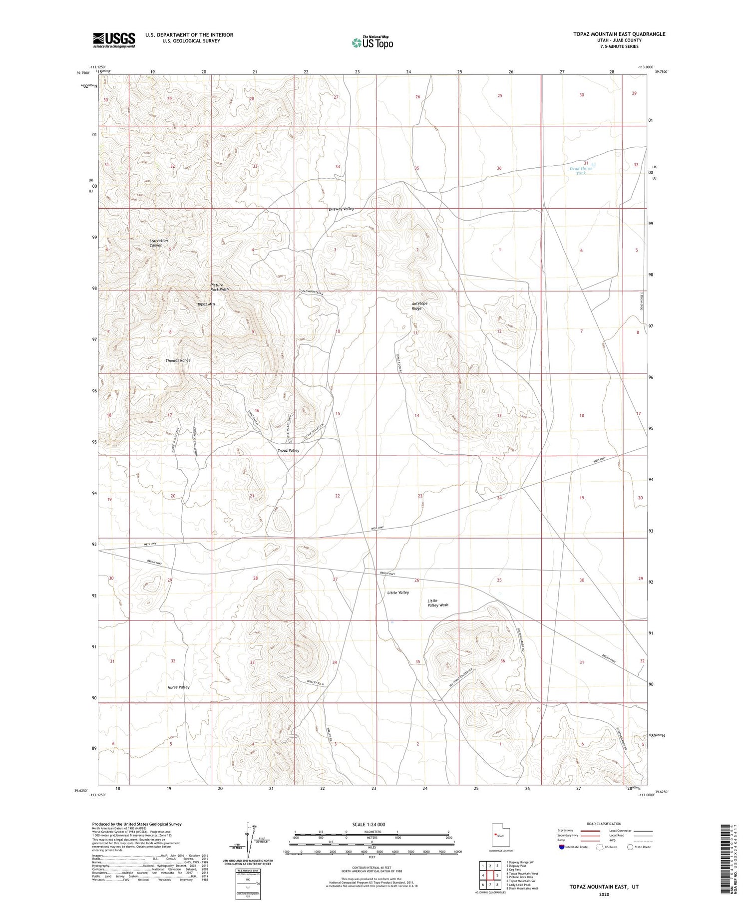 Topaz Mountain East Utah US Topo Map Image