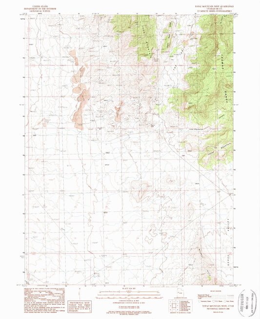 Classic USGS Topaz Mountain West Utah 7.5'x7.5' Topo Map Image