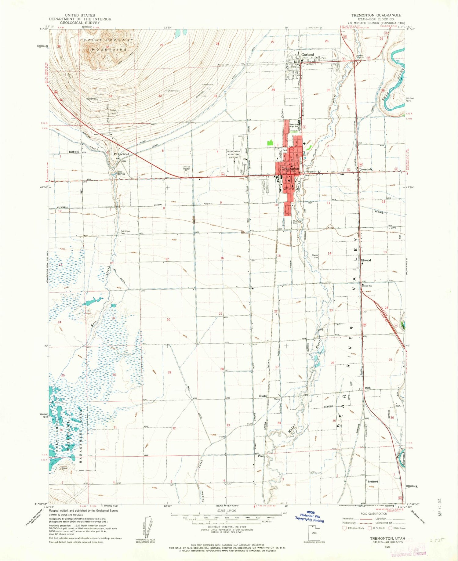 Classic USGS Tremonton Utah 7.5'x7.5' Topo Map Image