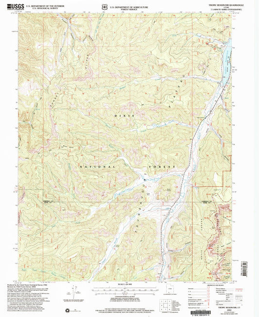 Classic USGS Tropic Reservoir Utah 7.5'x7.5' Topo Map Image