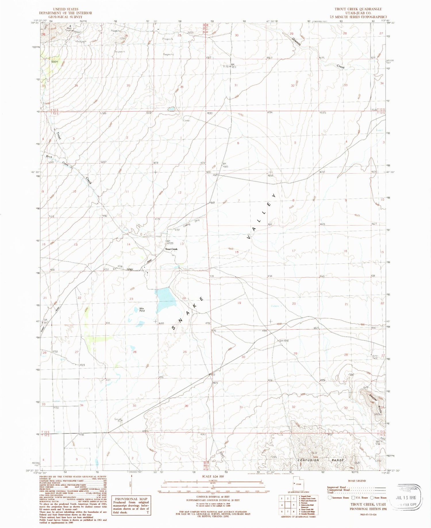 Classic USGS Trout Creek Utah 7.5'x7.5' Topo Map Image