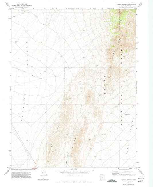 Classic USGS Tunnel Spring Utah 7.5'x7.5' Topo Map Image