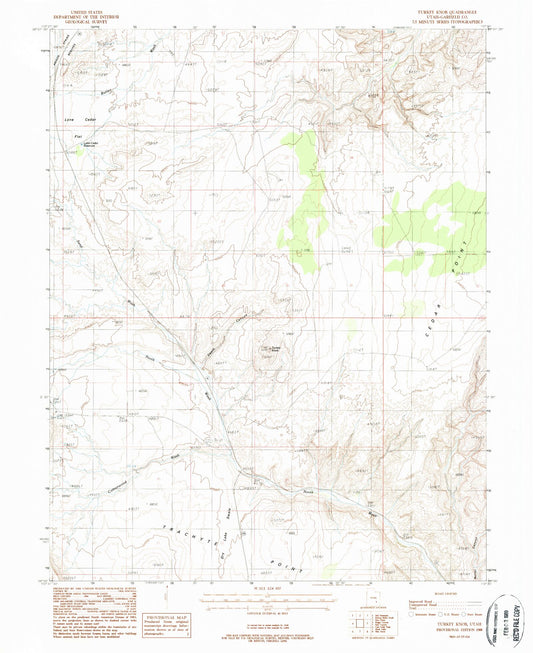 Classic USGS Turkey Knob Utah 7.5'x7.5' Topo Map Image