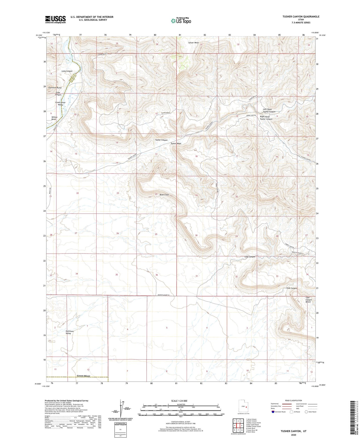 Tusher Canyon Utah US Topo Map Image