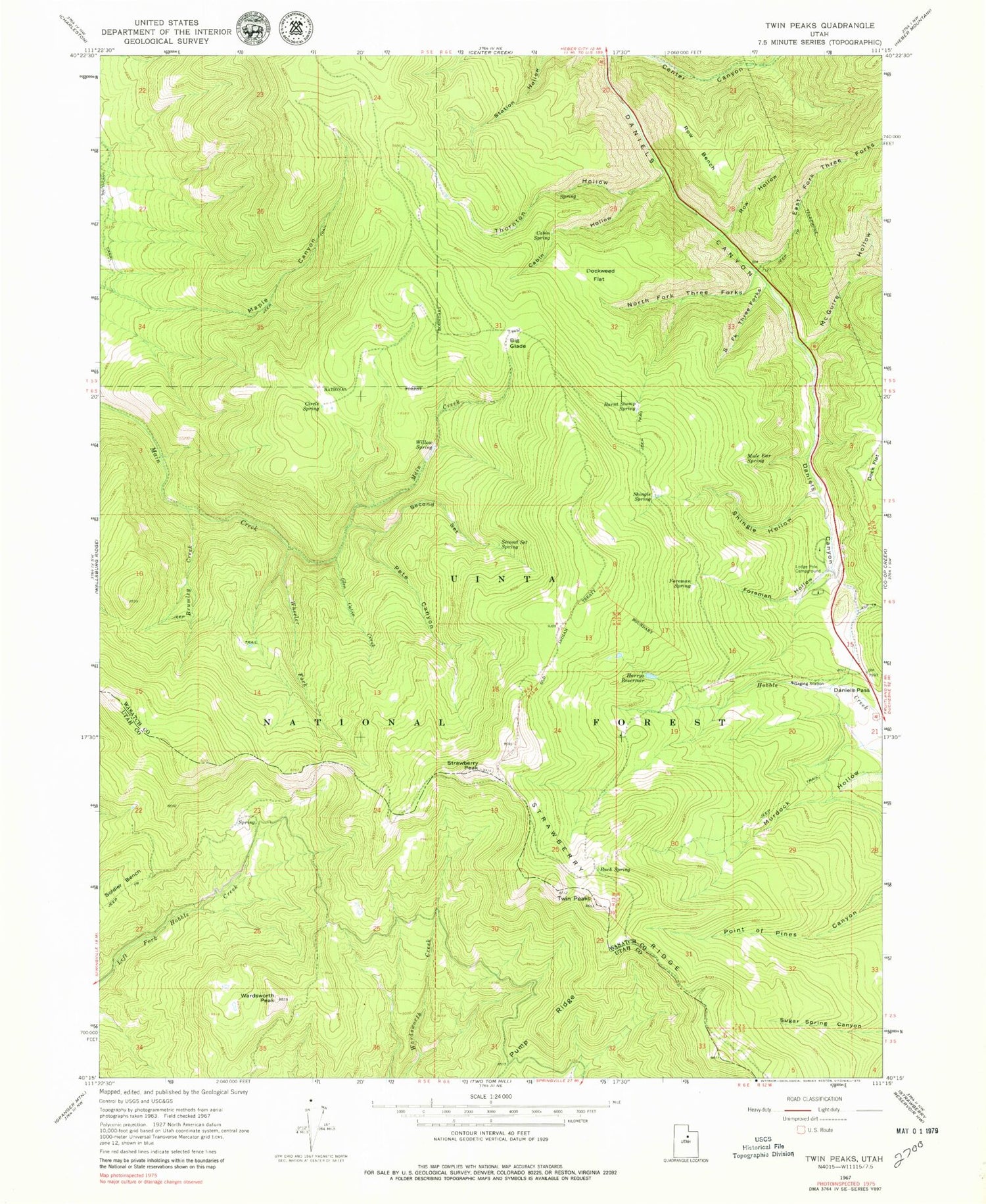 Classic USGS Twin Peaks Utah 7.5'x7.5' Topo Map Image