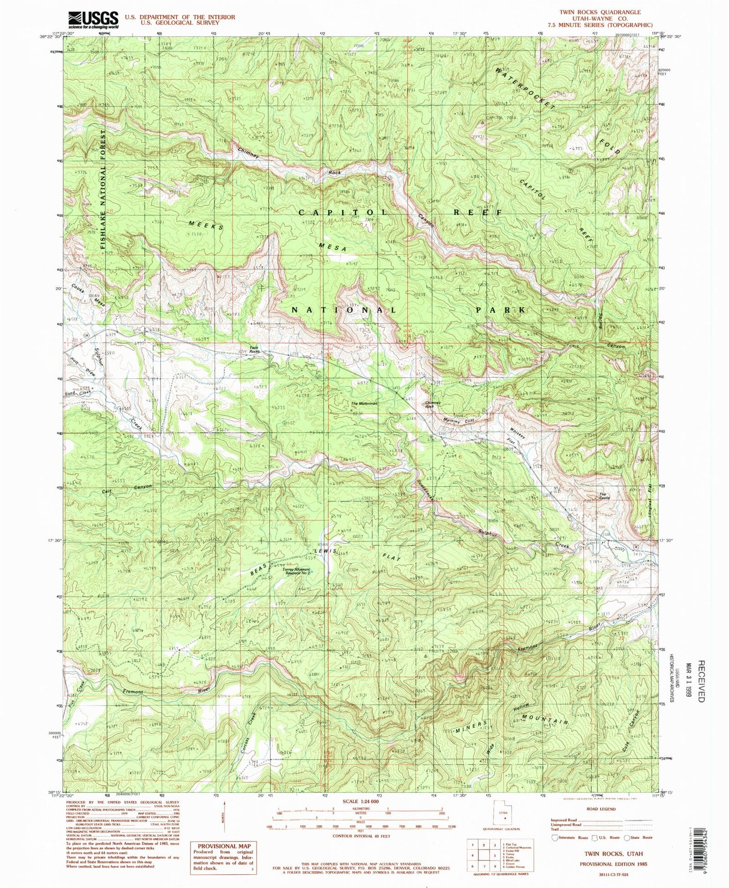Classic USGS Twin Rocks Utah 7.5'x7.5' Topo Map Image