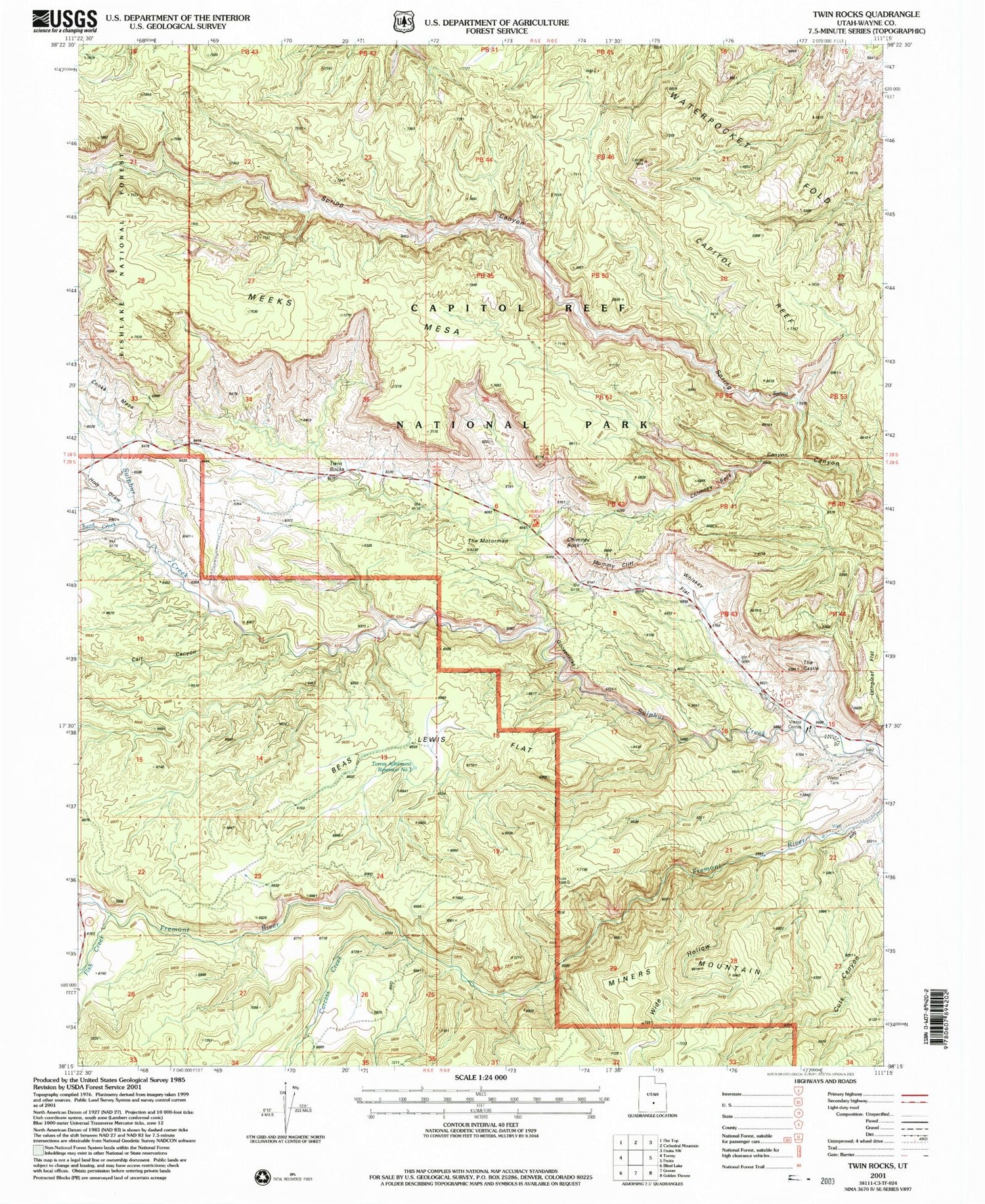 Classic USGS Twin Rocks Utah 7.5'x7.5' Topo Map Image