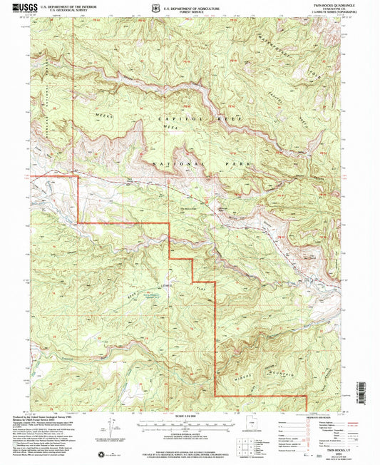 Classic USGS Twin Rocks Utah 7.5'x7.5' Topo Map Image