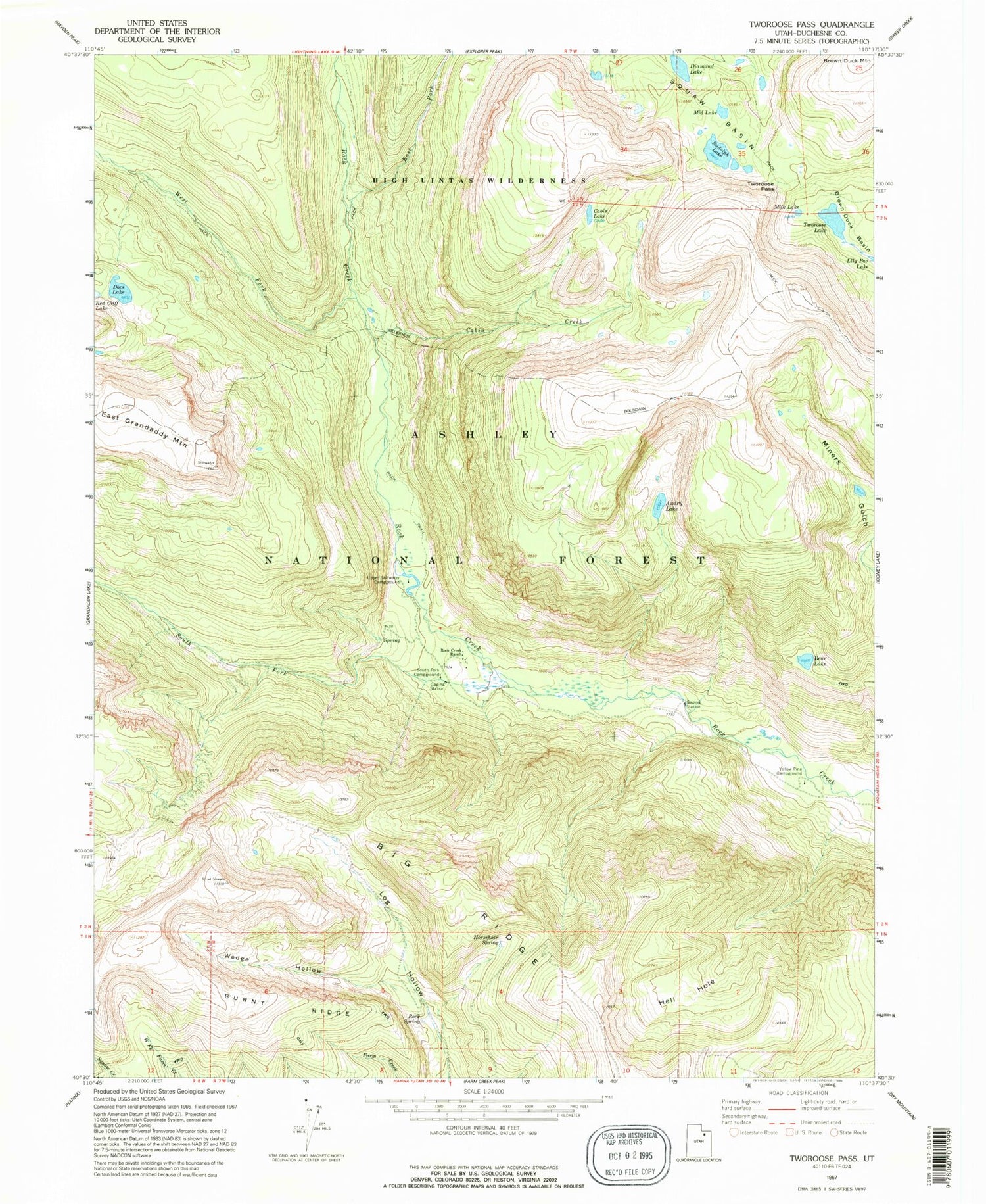Classic USGS Tworoose Pass Utah 7.5'x7.5' Topo Map Image