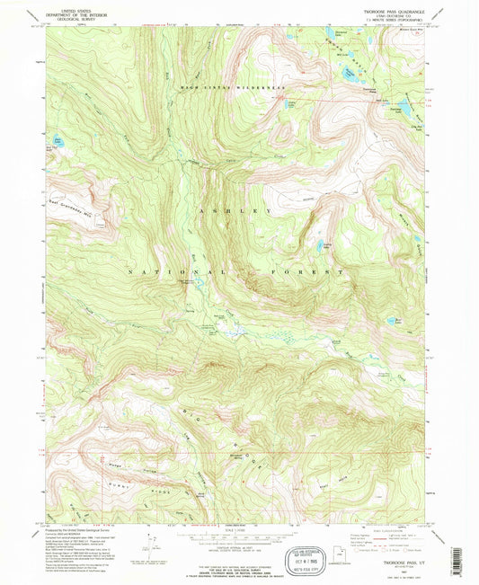 Classic USGS Tworoose Pass Utah 7.5'x7.5' Topo Map Image