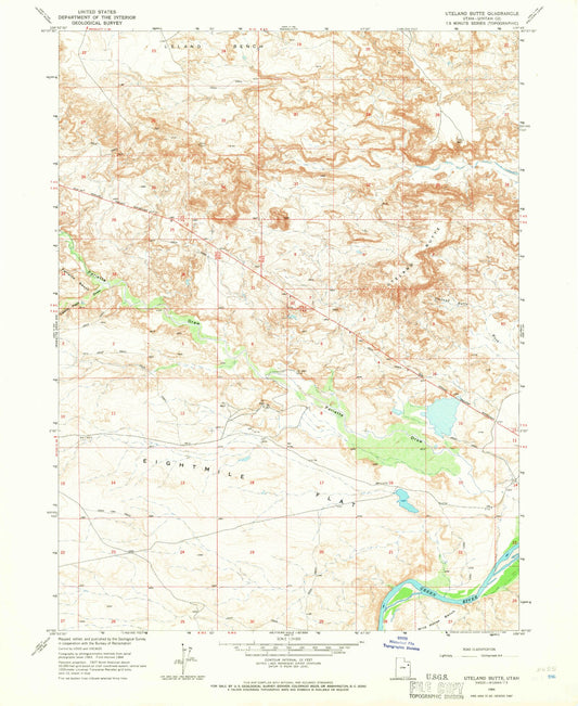Classic USGS Uteland Butte Utah 7.5'x7.5' Topo Map Image