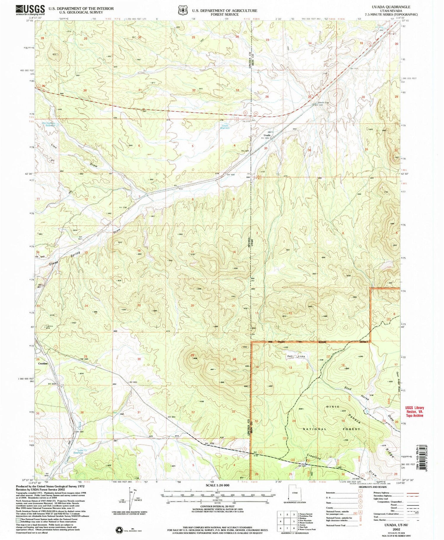 Classic USGS Uvada Utah 7.5'x7.5' Topo Map Image