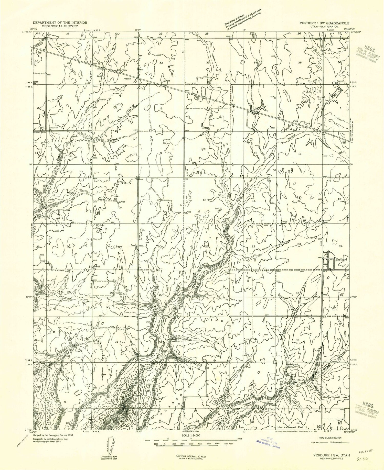 Classic USGS Eastland Utah 7.5'x7.5' Topo Map Image