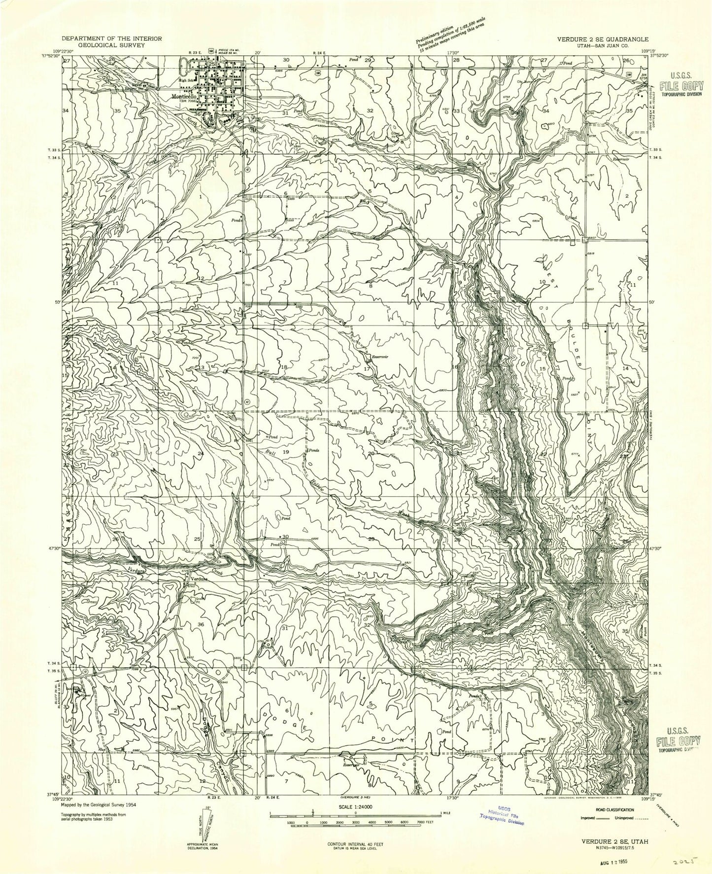 Classic USGS Monticello South Utah 7.5'x7.5' Topo Map Image